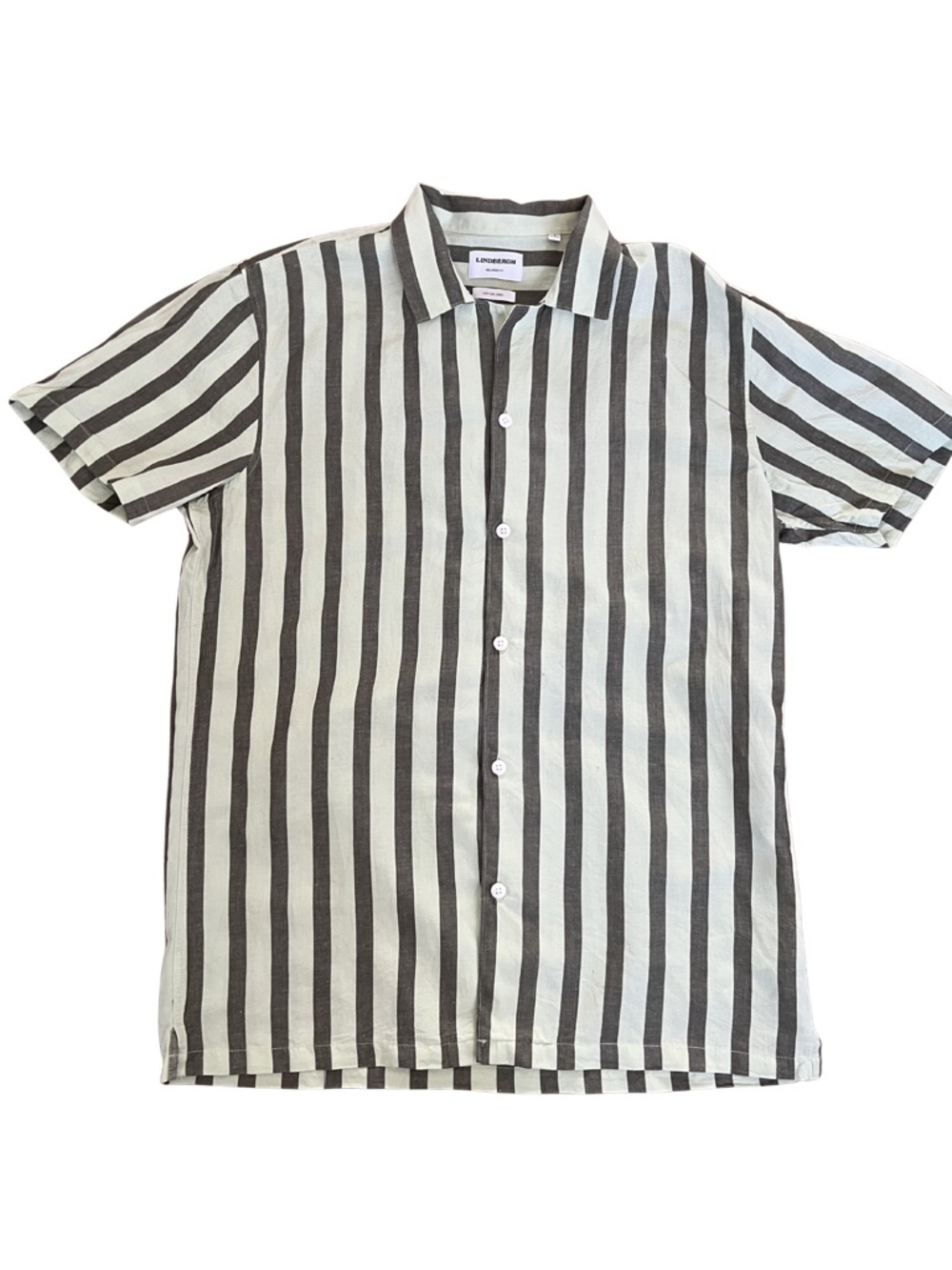 Lindbergh Relaxed Fit Cotton Linen Stripe Short Sleeve Shirt